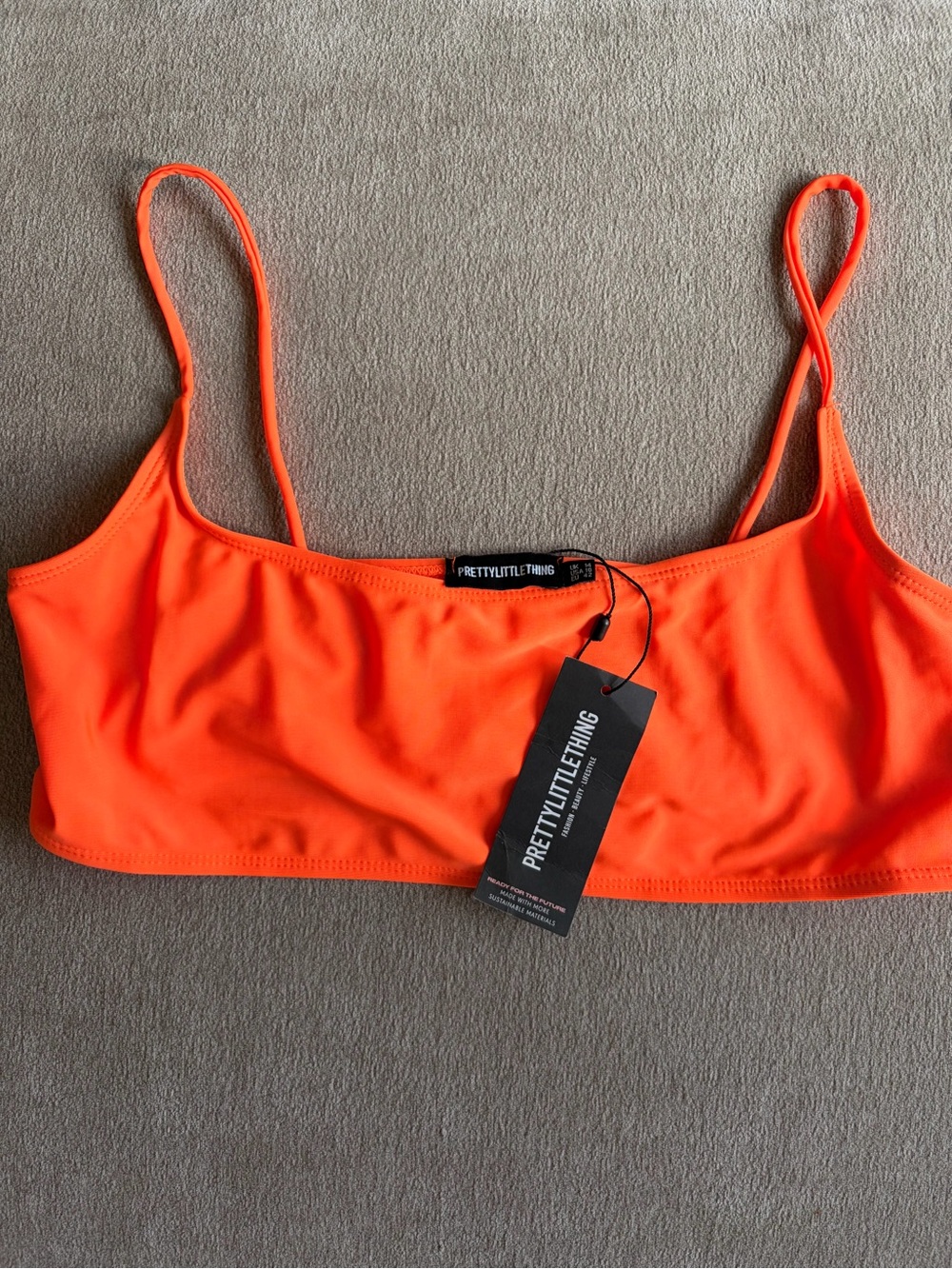 PrettyLittleThing Neon Orange Spaghetti Strap Crop Top